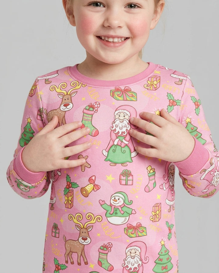 Santa Reindeer Snowflakes Bamboo Two Piece Long Sleeve Pajama Set