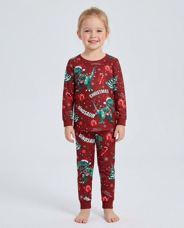 Dinosaur Raw Noel Bamboo Two Piece Long Sleeve Pajama Set