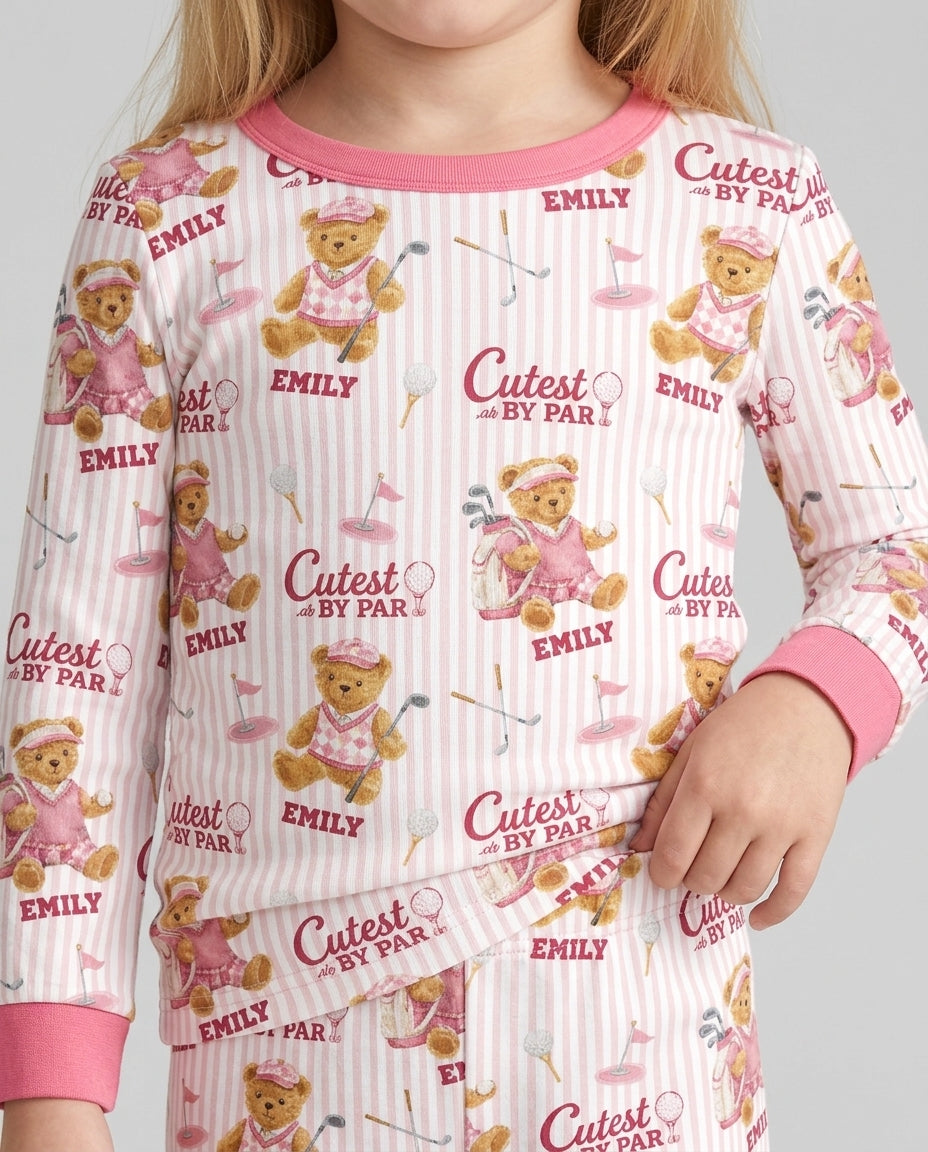 Cutest By Par Custom Name Bamboo Two Piece Long Sleeve Pajama Set