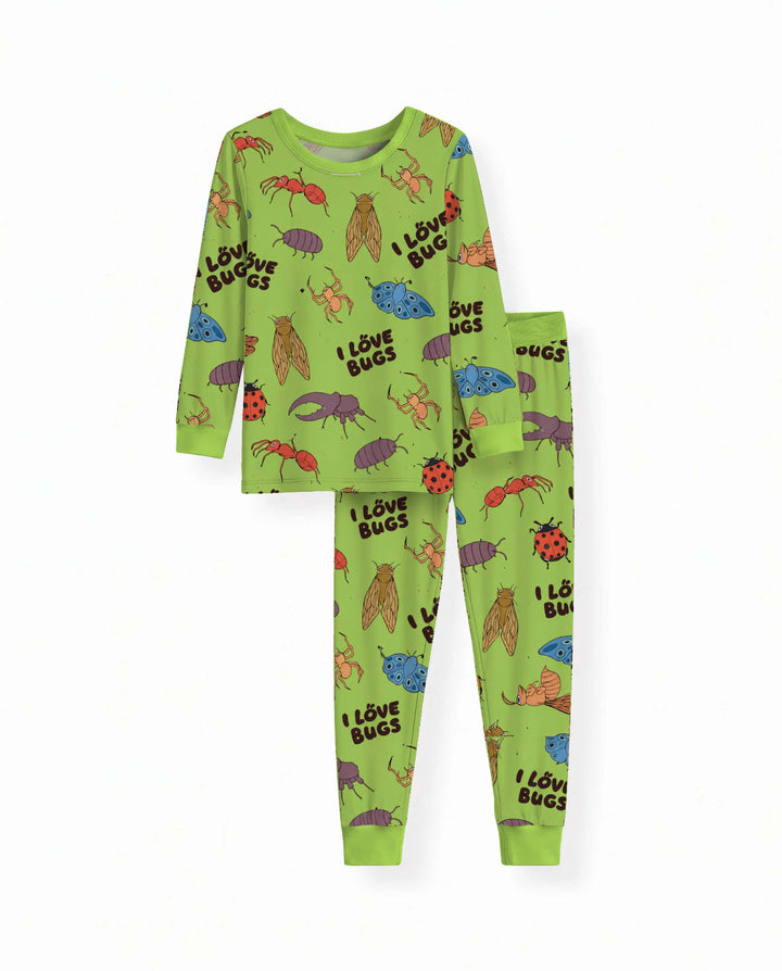 I Love All Kinds of Bugs Bamboo Two Piece Long Sleeve Pajama Set