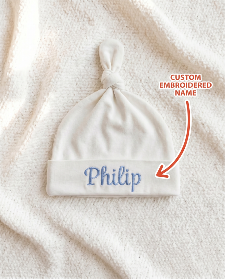 Personalized Little Miracle Blue Embroidered Bamboo Hat