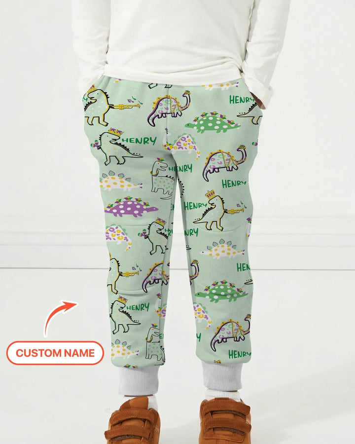 Personalisierter Name Mardi Gras Saurus Bambus Jogger