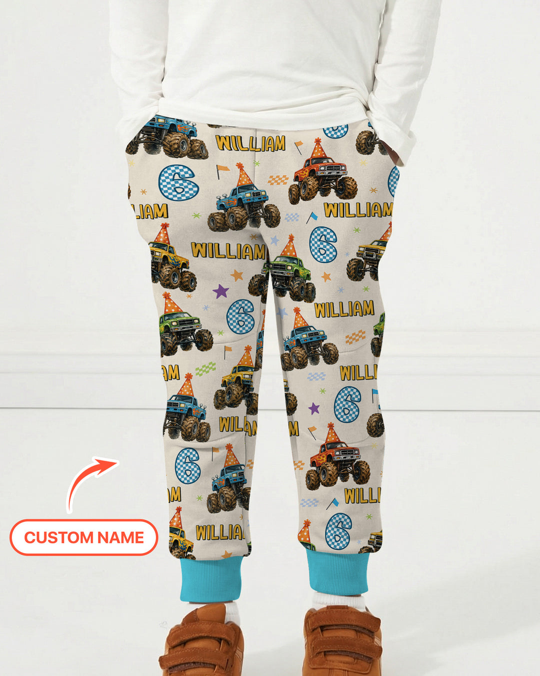 Custom Name Birthday Boy Monster Truck Bamboo Jogger