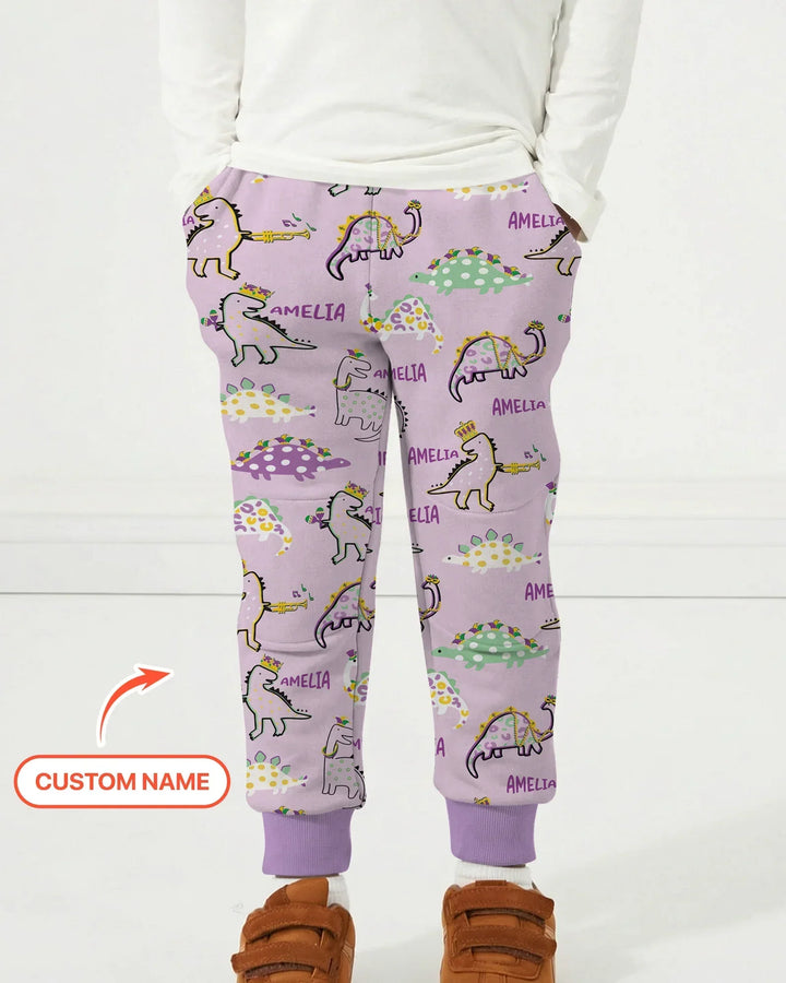 Personalisierter Name Mardi Gras Saurus Bambus Jogger