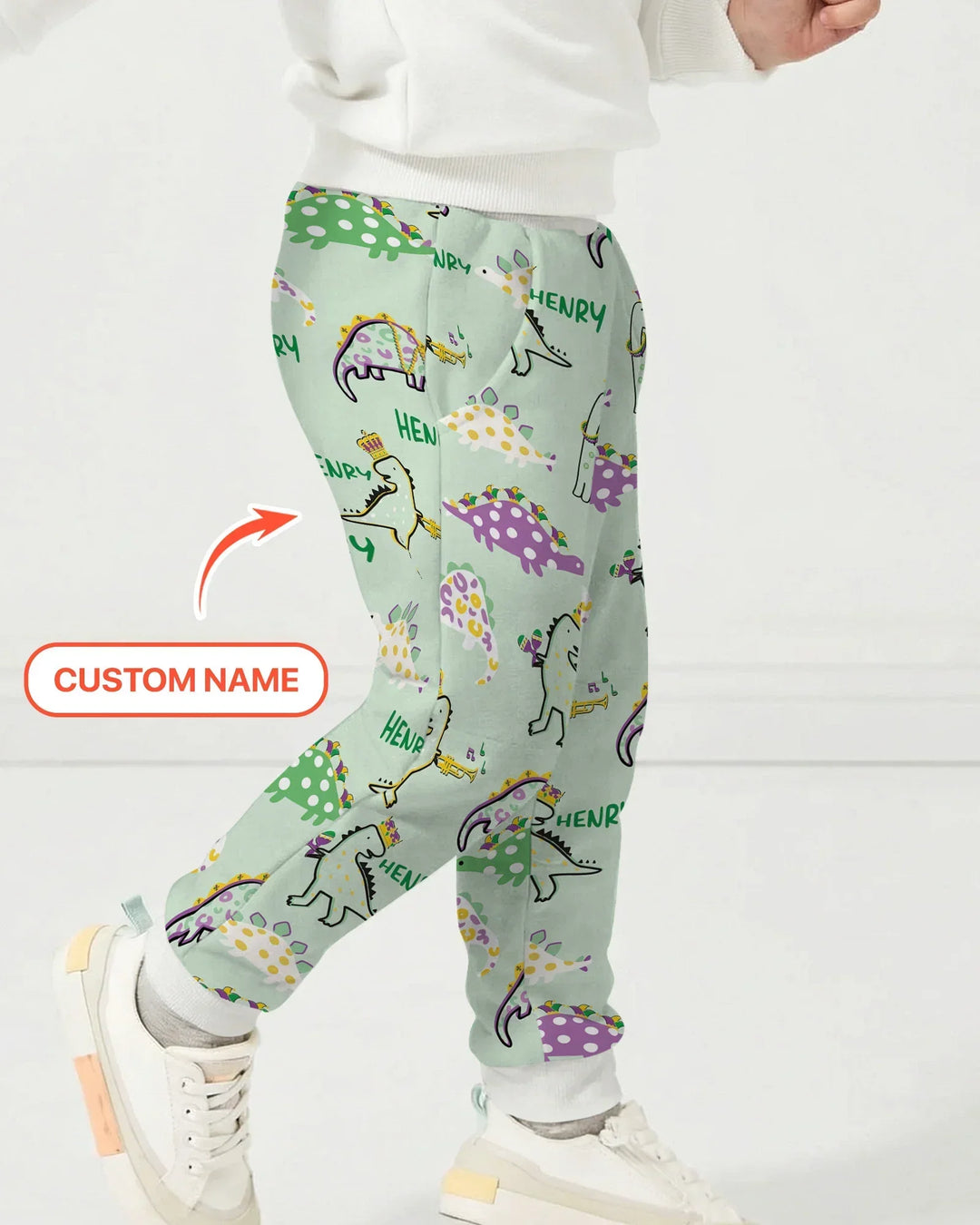 Personalisierter Name Mardi Gras Saurus Bambus Jogger