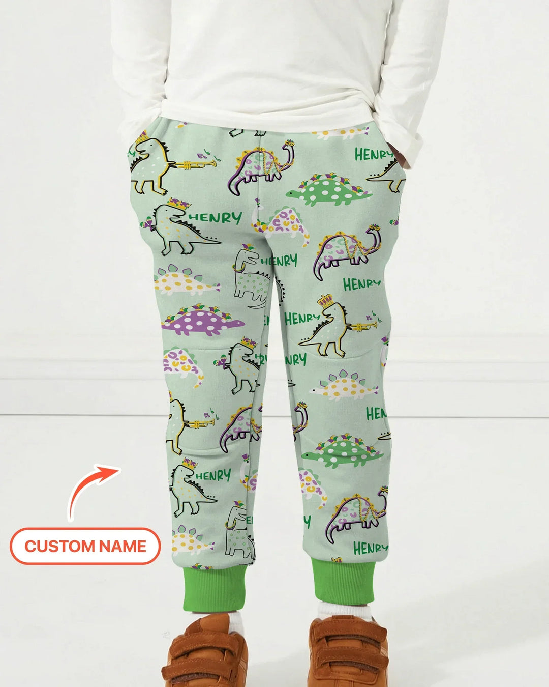 Personalisierter Name Mardi Gras Saurus Bambus Jogger
