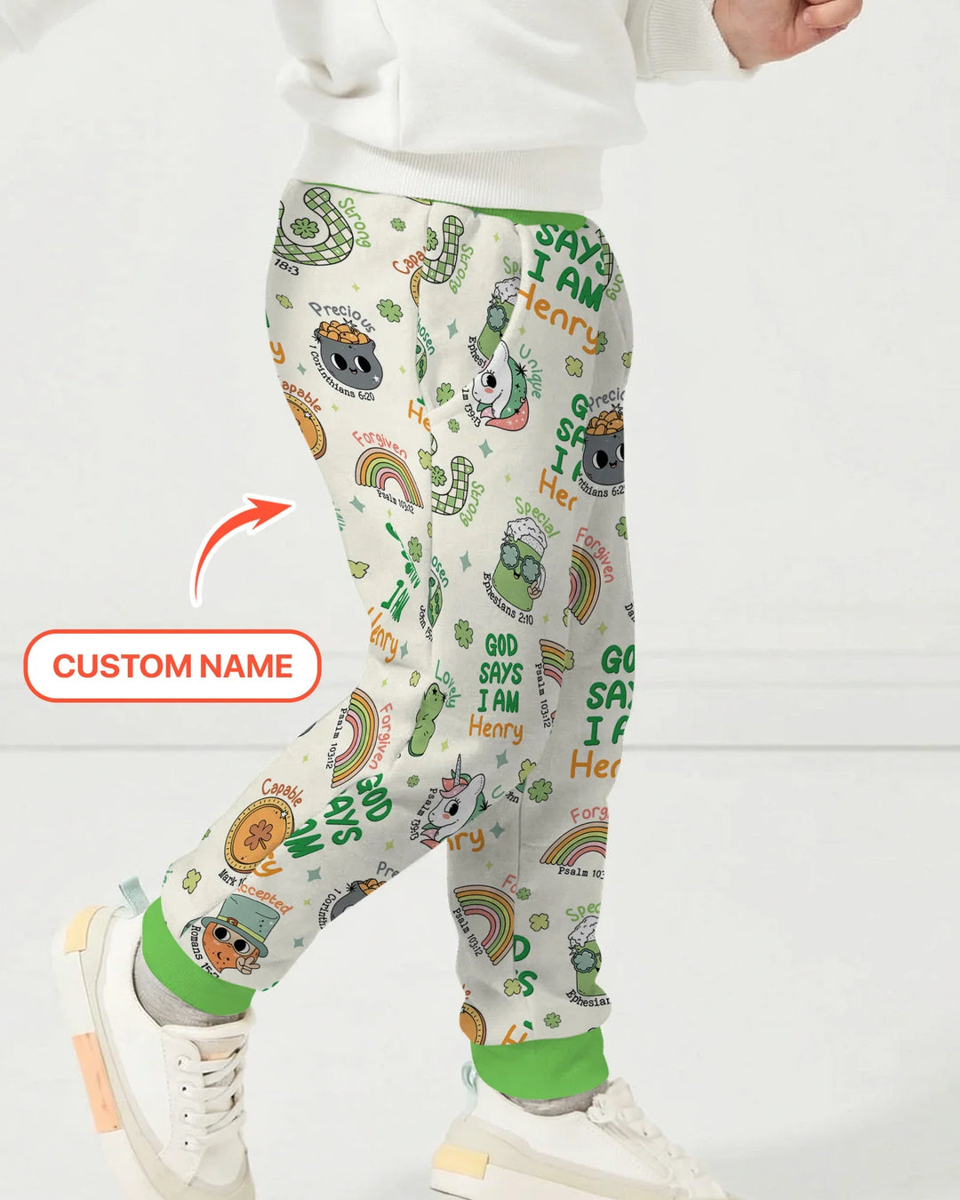 Personalisierte „Gott sagt, ich bin“-Bambus-Jogginghose im Partnerlook für die Familie zum St. Patrick's Day