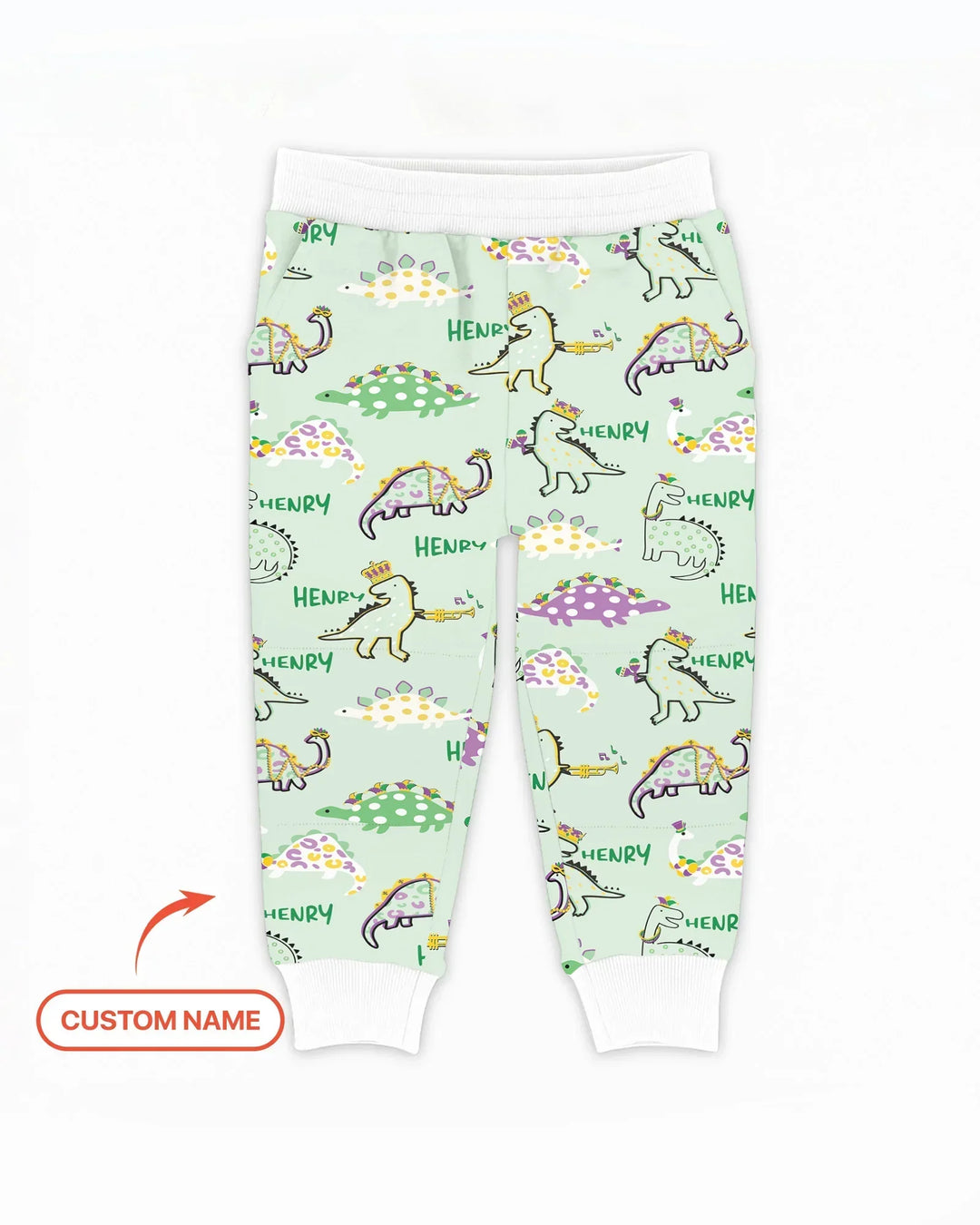 Personalisierter Name Mardi Gras Saurus Bambus Jogger