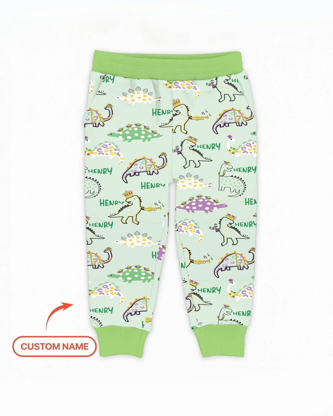 Personalisierter Name Mardi Gras Saurus Bambus Jogger
