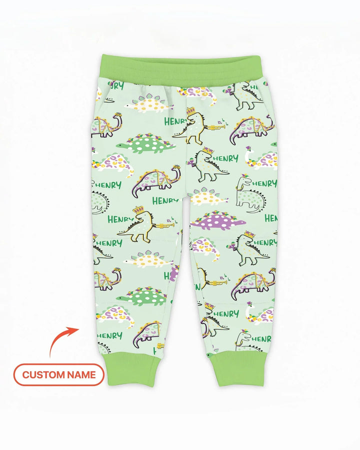 Personalisierter Name Mardi Gras Saurus Bambus Jogger