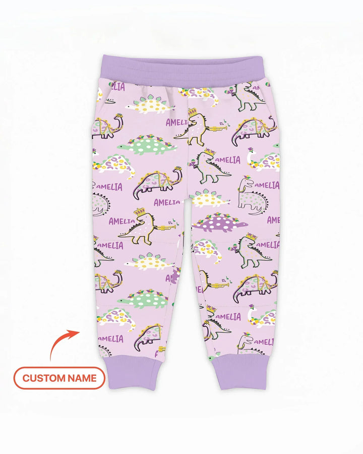 Personalisierter Name Mardi Gras Saurus Bambus Jogger