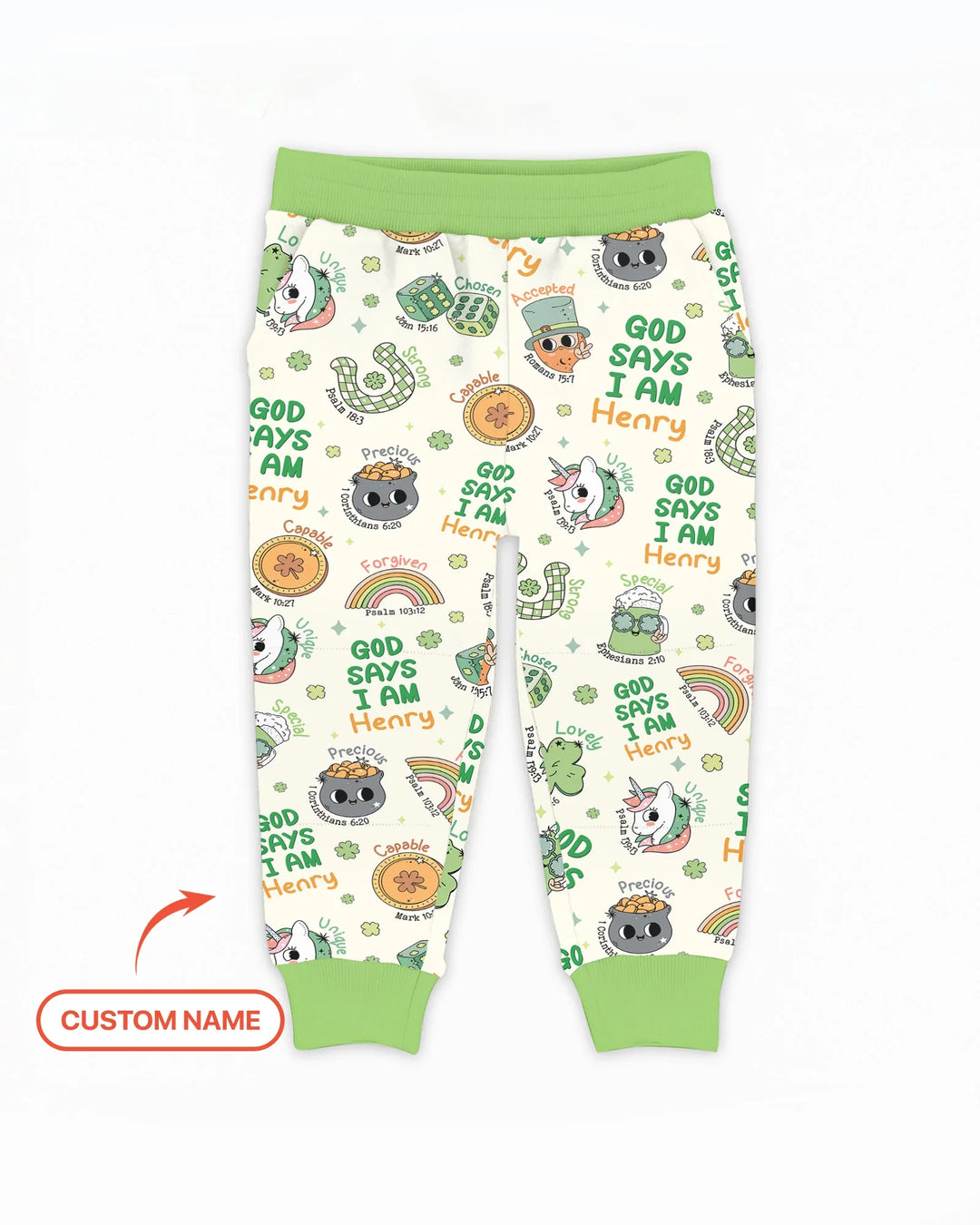 Personalisierte „Gott sagt, ich bin“-Bambus-Jogginghose im Partnerlook für die Familie zum St. Patrick's Day