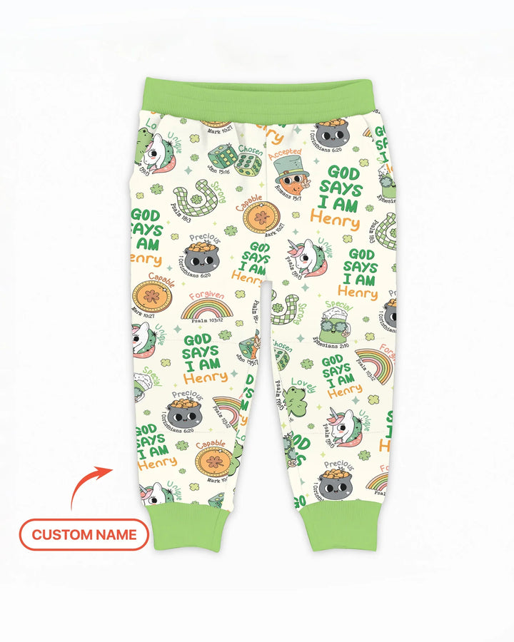 Personalisierte „Gott sagt, ich bin“-Bambus-Jogginghose im Partnerlook für die Familie zum St. Patrick's Day