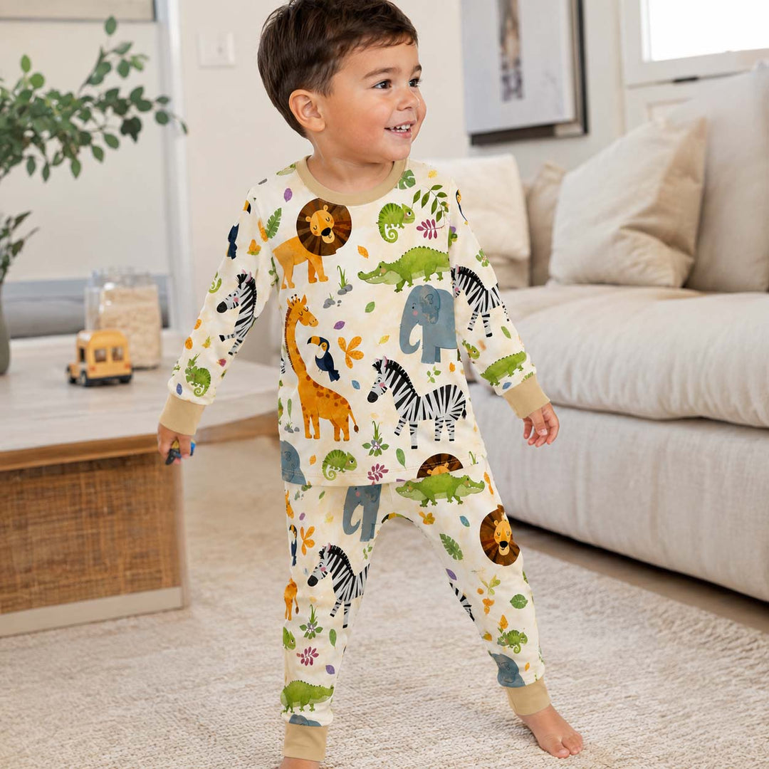 Jungle Animal Friends Bamboo Two Piece Long Sleeve Pajama Set