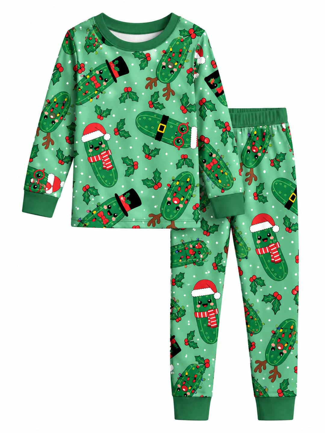 Kawaii Christmas Pickle Friends Bamboo Two Piece Long Sleeve Pajama Set