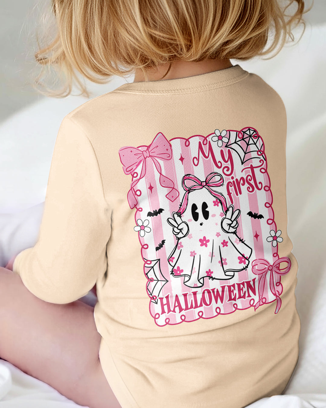 Personalized My First Halloween Pink Coquette Ghost Girl Bamboo Bodysuit