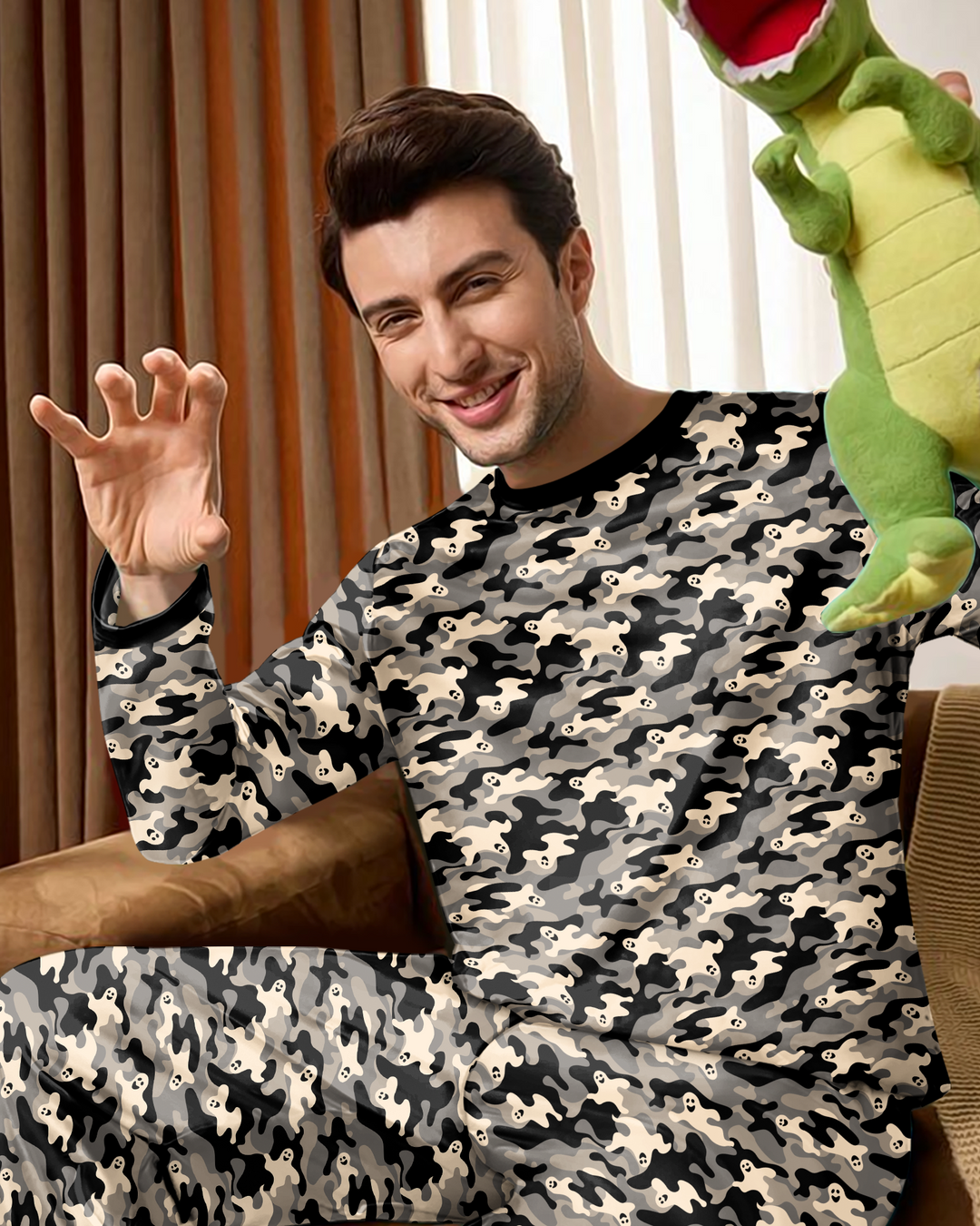Camo Halloween Ghost Bamboo Men's Pajama Set