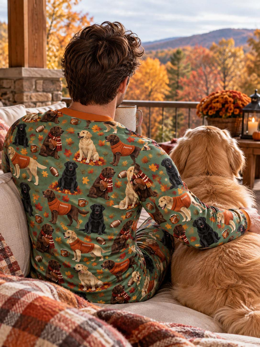 Labrador Retriever Football Fall Bamboo Men's Pajama Set