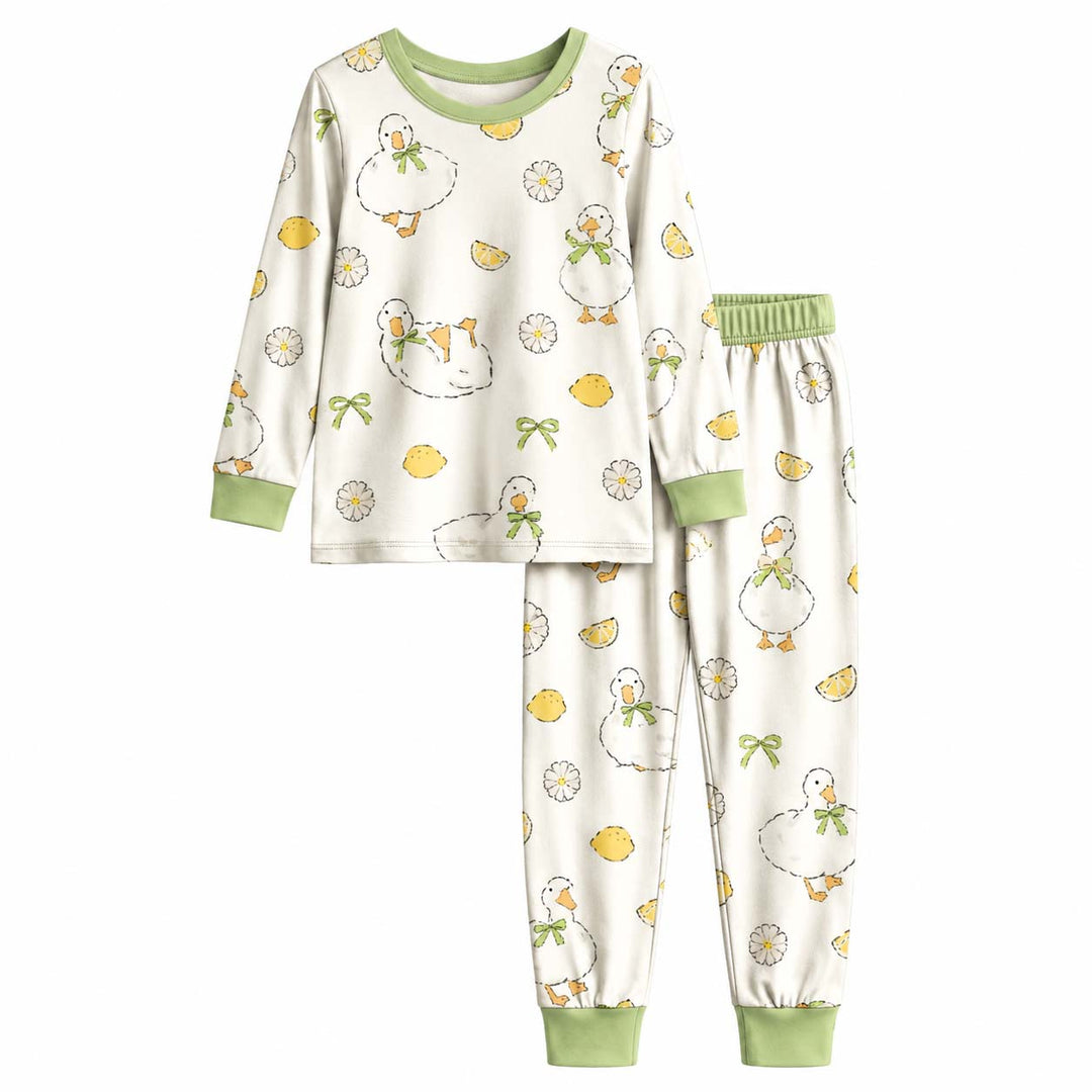 Lemon Daisy Ducks Bamboo Two Piece Long Sleeve Pajama Set