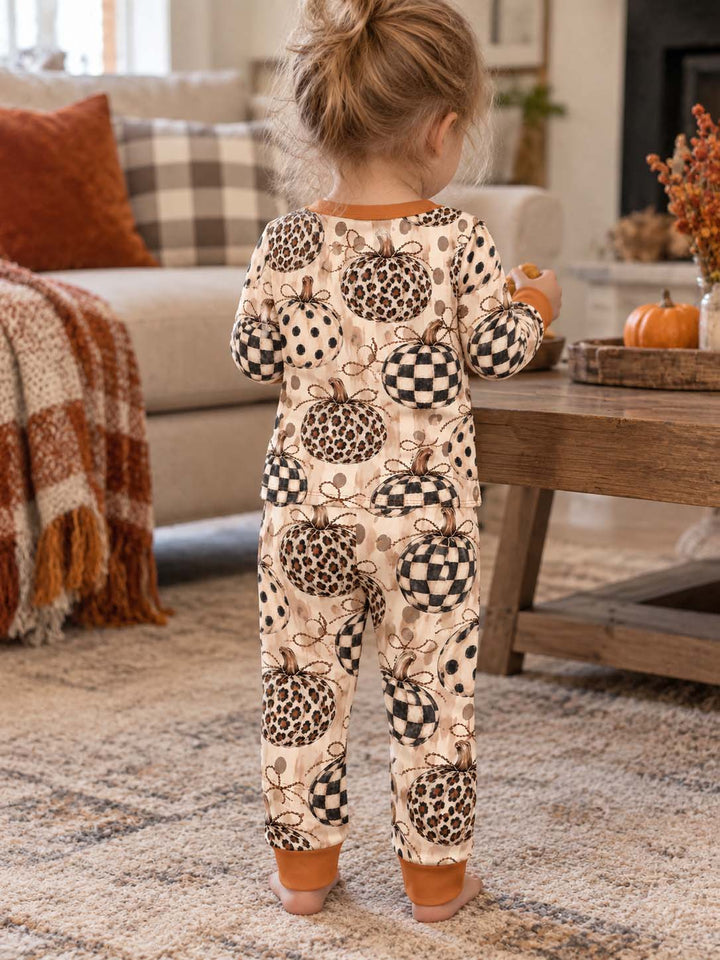 Leopard Plaid Pumpkin Bows Bamboo Two Piece Long Sleeve Pajama Set