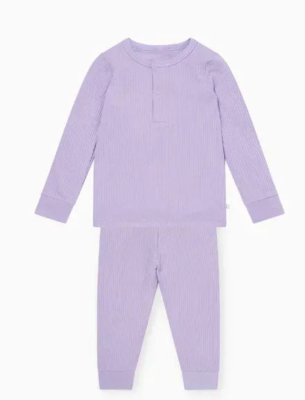 Waldgrünes, geripptes, zweiteiliges Pyjama-Set mit langen Ärmeln 