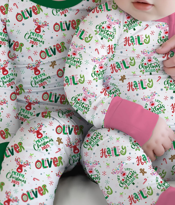 Custome Name "Whimsical Little Green" Two Piece Long Sleeve Pajama Set , Custome Name "Whimsical Little Green" Two Piece Long Sleeve Pajama Set - 12-18M