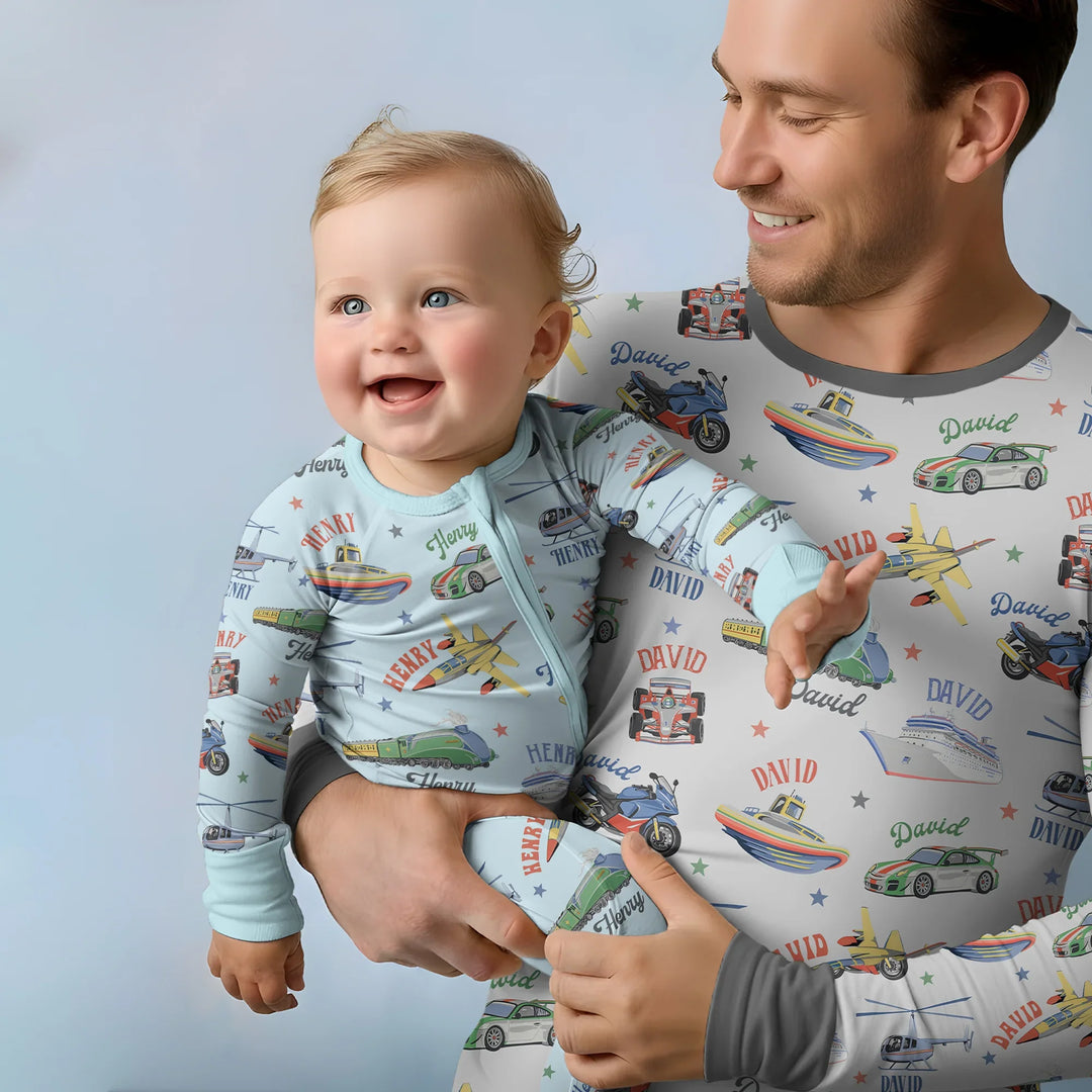 Fast Lane Custom Name Daddy & Me Matching Bamboo Convertible Zippy