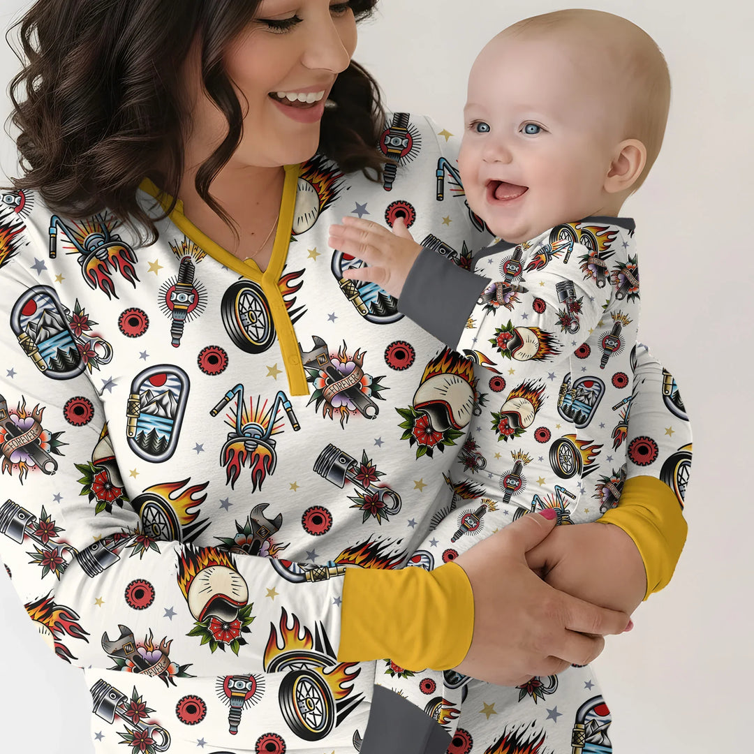 Born to Ride Together Familien-Pyjama-Set aus Bambus für Damen