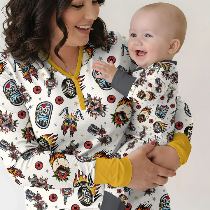Born to Ride Together Familien-Pyjama-Set aus Bambus für Damen