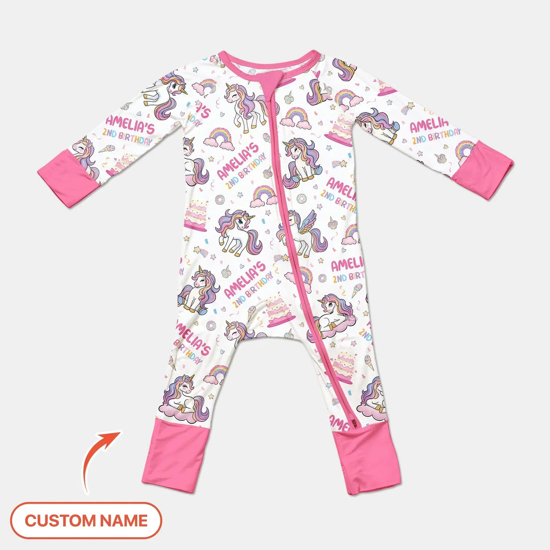Custom Name Little Unicorn's Birthday Bamboo Convertible Zippy