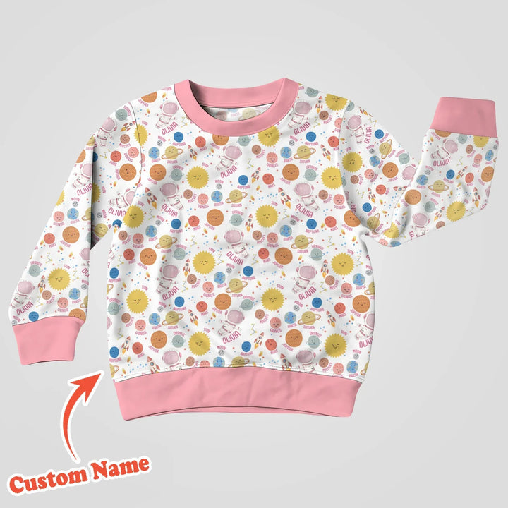 Benutzerdefinierter Name Kleinkind in Universum Bambus Rundhals-Sweatshirt