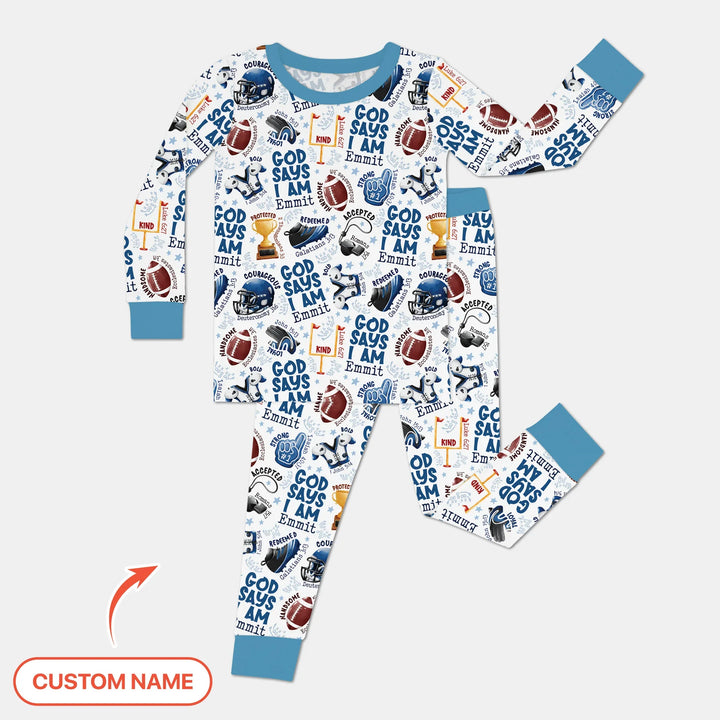 God Says I Am Touch Down Time Custom Name Bamboo Two Piece Long Sleeve Pajama Set