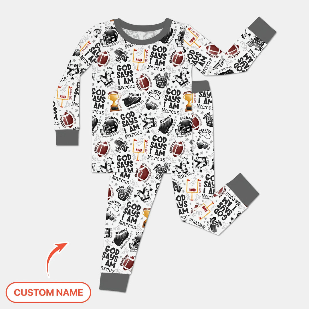 God Says I Am Touch Down Time Custom Name Bamboo Two Piece Long Sleeve Pajama Set