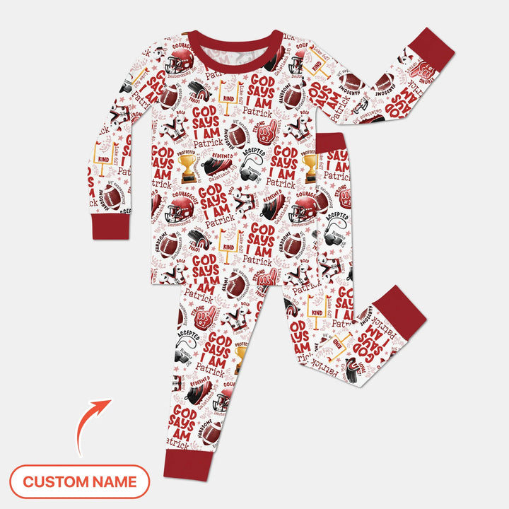 God Says I Am Touch Down Time Custom Name Bamboo Two Piece Long Sleeve Pajama Set