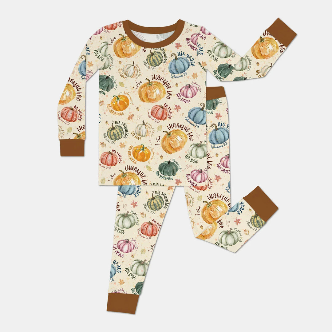Christian Thanksgiving Two Piece Long Sleeve Pajama Set , Christian Thanksgiving Two Piece Long Sleeve Pajama Set - 12-18M / Chocolate Brown
