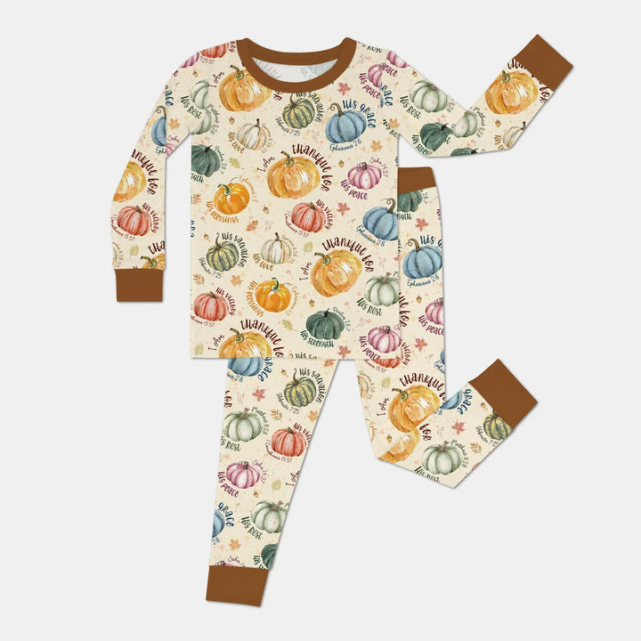 Christian Thanksgiving Two Piece Long Sleeve Pajama Set , Christian Thanksgiving Two Piece Long Sleeve Pajama Set - 12-18M / Chocolate Brown