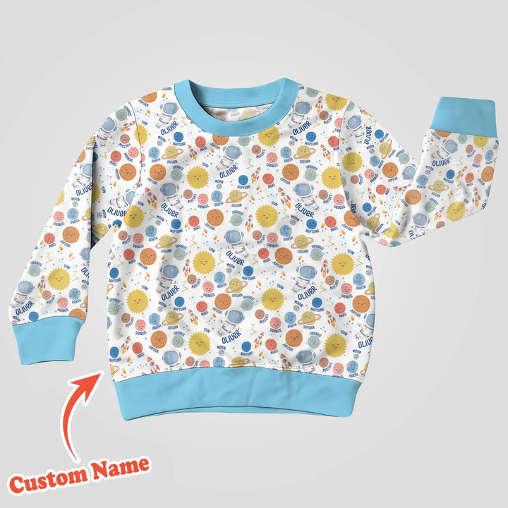 Benutzerdefinierter Name Kleinkind in Universum Bambus Rundhals-Sweatshirt