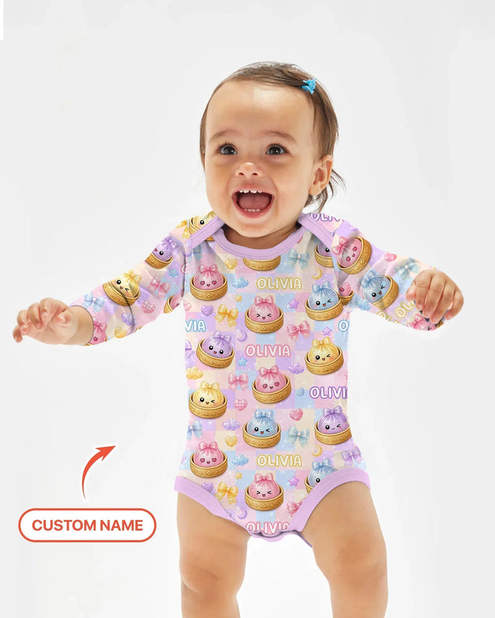 Custom Name Coquette Glitter Dumpling Bamboo Bodysuit