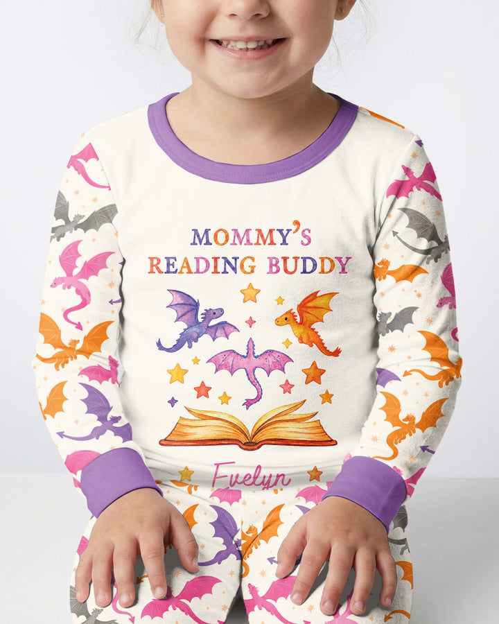 Custom Name Dragon Reading Buddy Bamboo Two Piece Long Sleeve Pajama Set