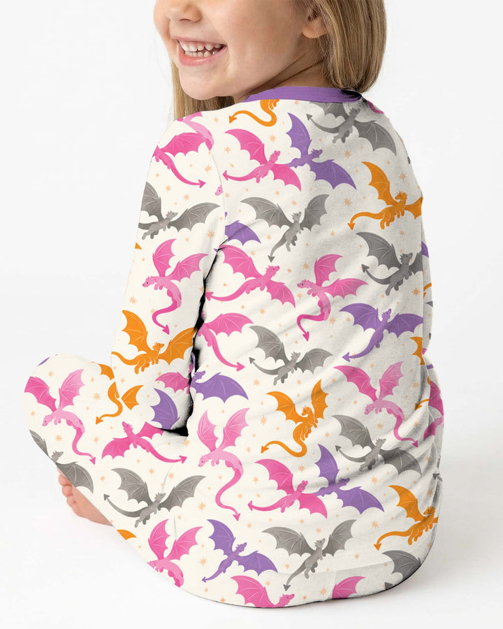 Custom Name Dragon Reading Buddy Bamboo Two Piece Long Sleeve Pajama Set