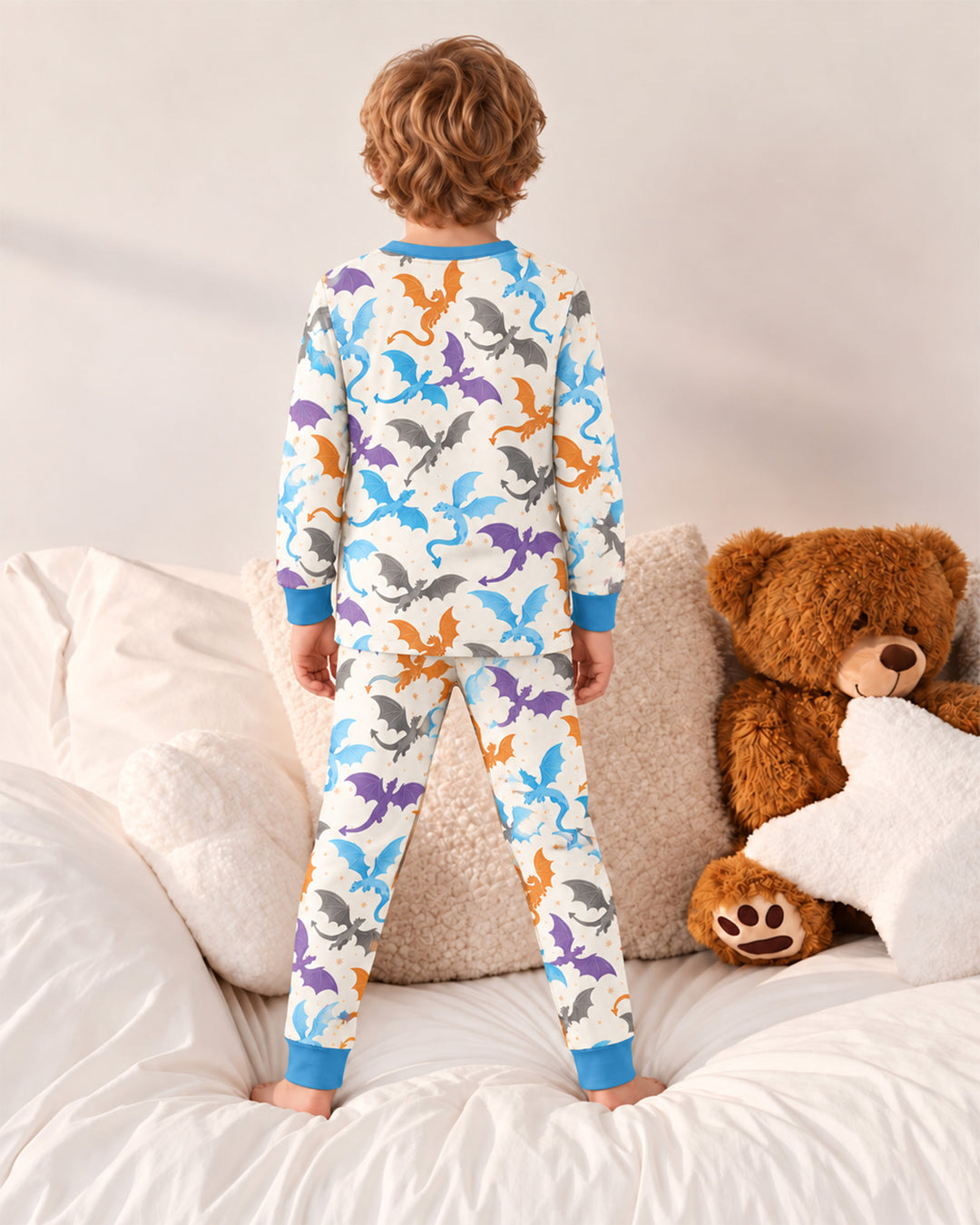 Custom Name Dragon Reading Buddy Bamboo Two Piece Long Sleeve Pajama Set