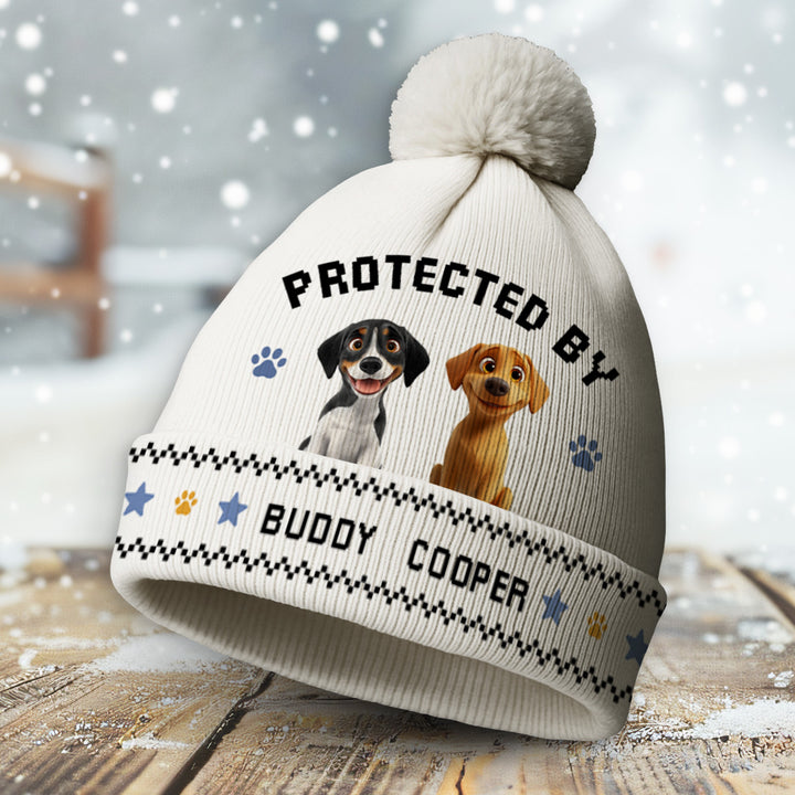 Protected By Lovely Dogs Bobble Beanie Hat