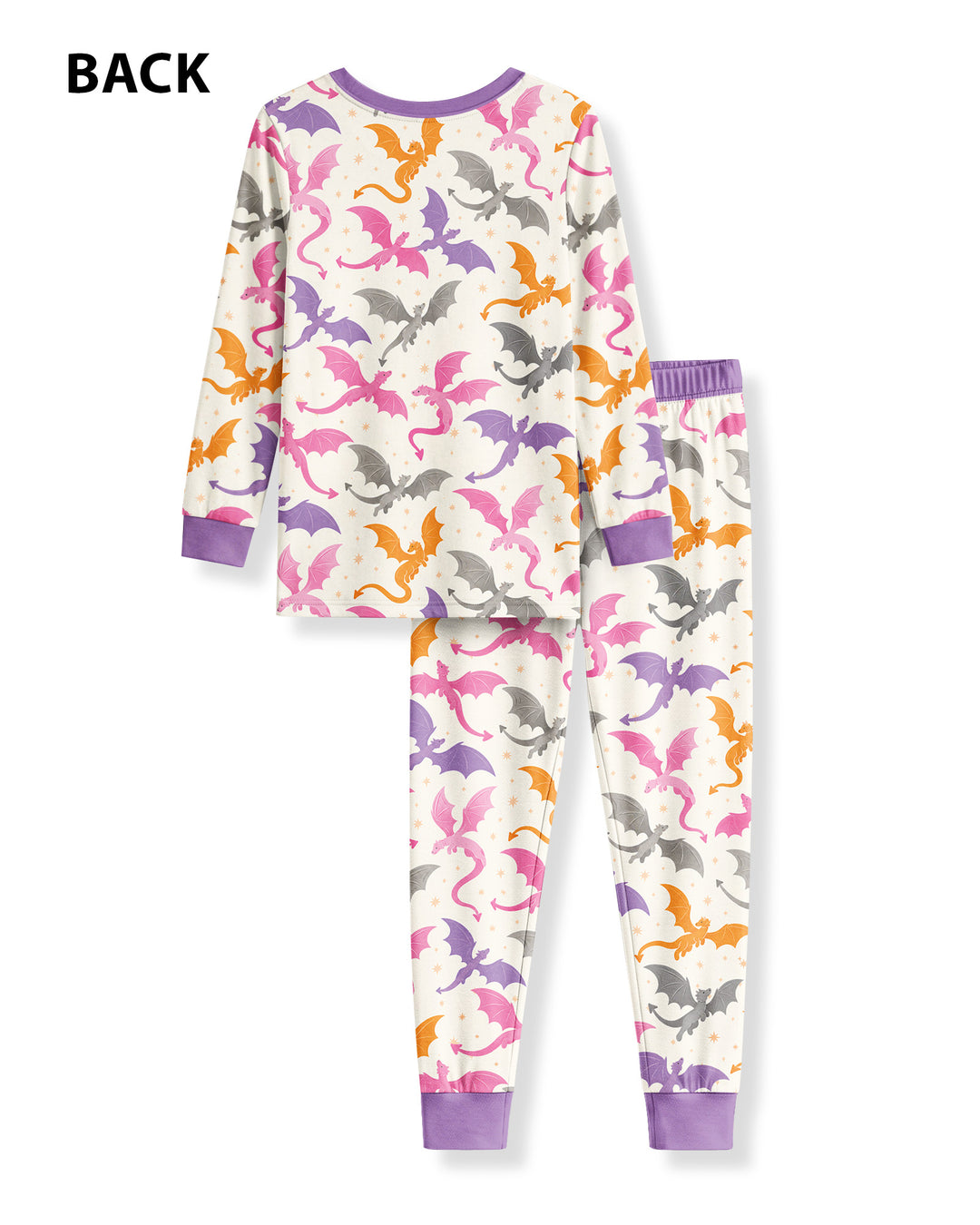 Custom Name Dragon Reading Buddy Bamboo Two Piece Long Sleeve Pajama Set