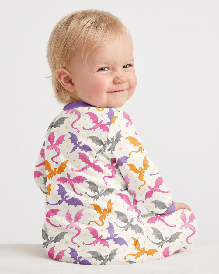 Custom Name Dragon Reading Buddy Bamboo Two Piece Long Sleeve Pajama Set