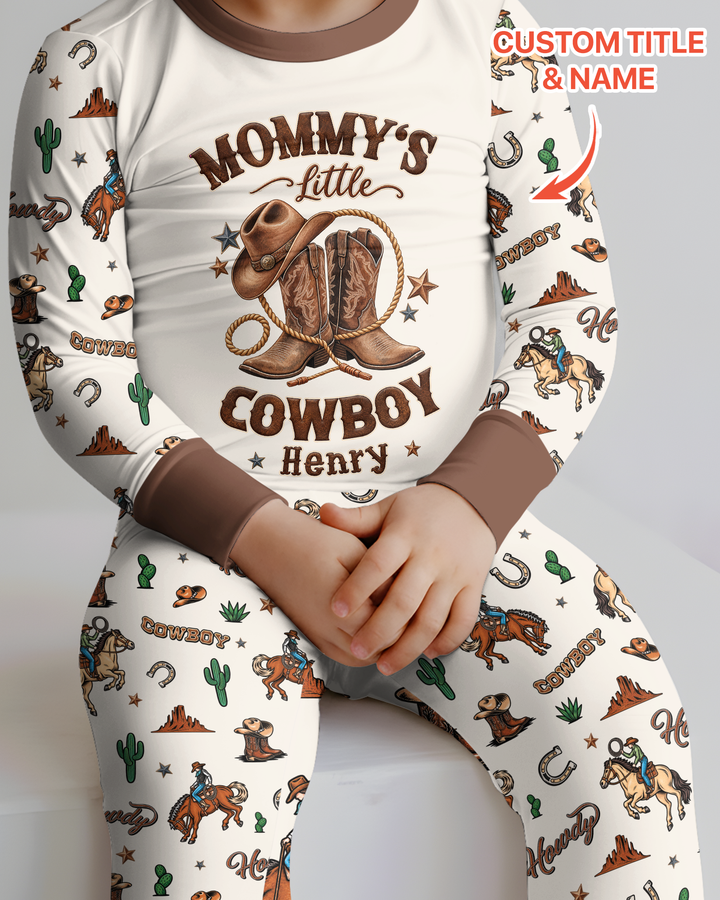 Personalized Family's Little Cowboy Bamboo Two Piece Long Sleeve Pajama Set