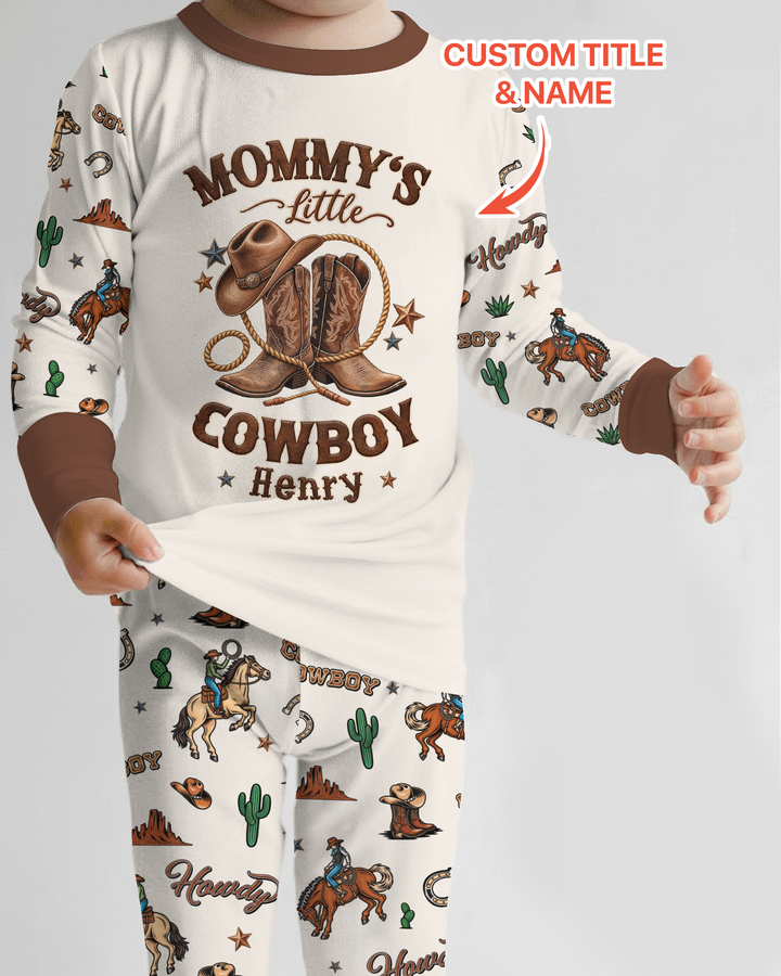 Personalized Family's Little Cowboy Bamboo Two Piece Long Sleeve Pajama Set