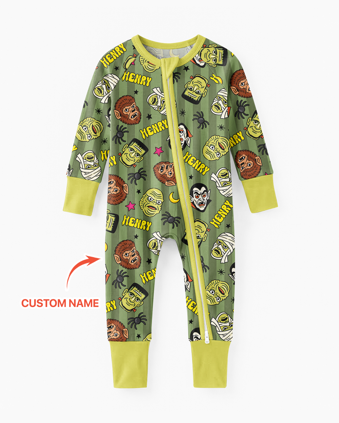 Custom Name Spooky Monsters Bamboo Convertible Zippy