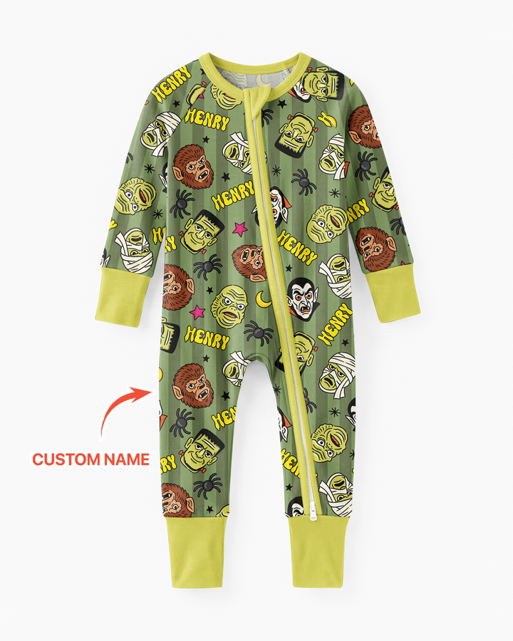 Custom Name Spooky Monsters Bamboo Convertible Zippy