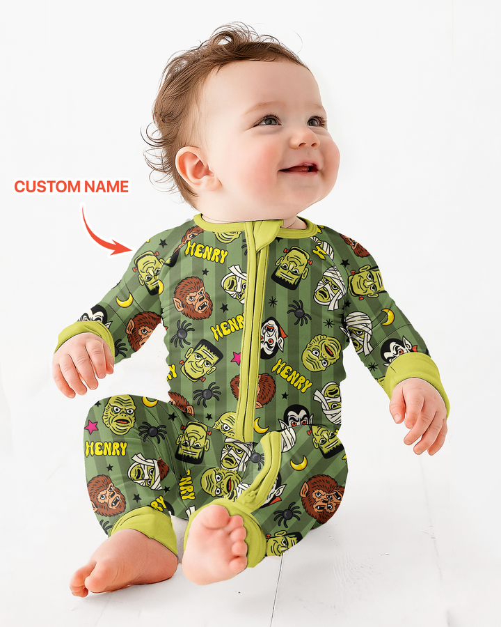 Custom Name Spooky Monsters Bamboo Convertible Zippy
