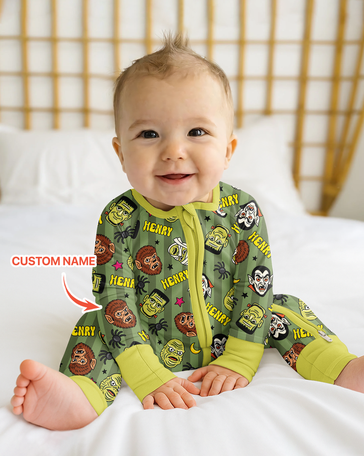 Custom Name Spooky Monsters Bamboo Convertible Zippy